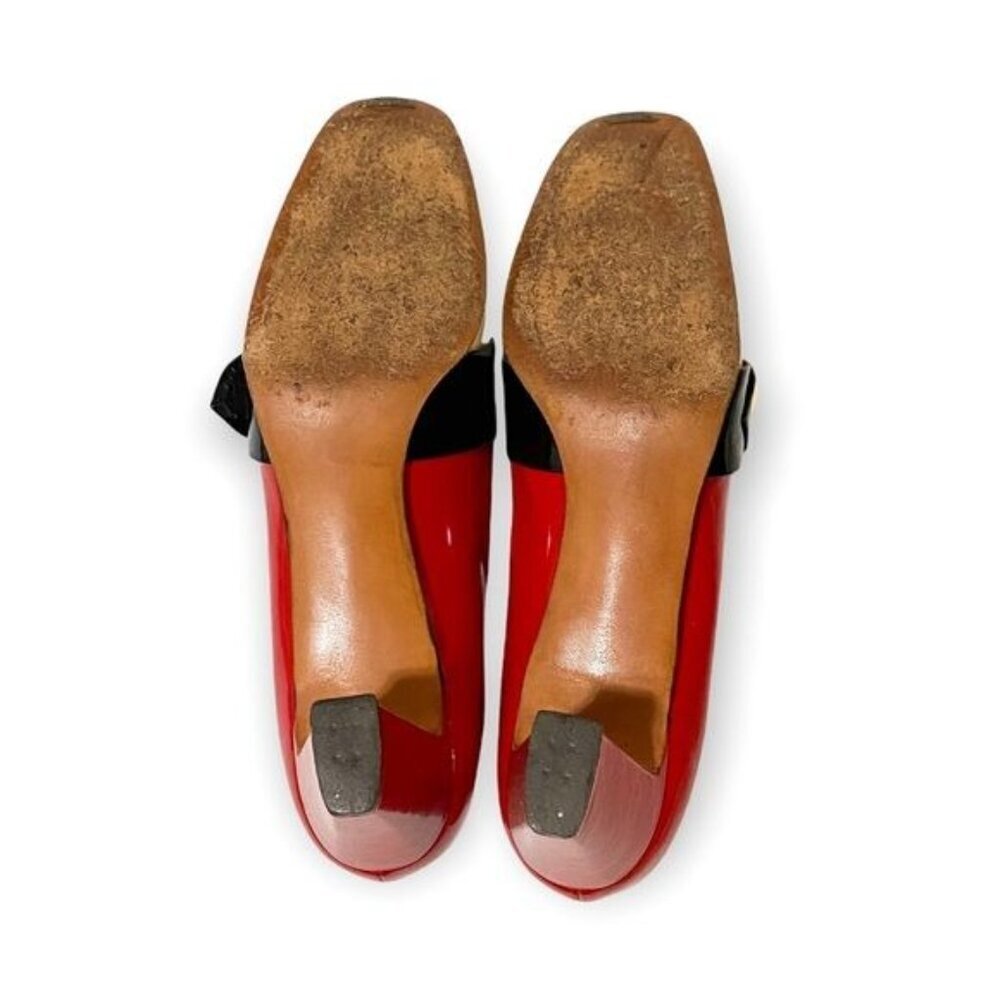 Vintage 1960s Herbert Levine Mod Patent Color Block Pumps Gold Orb Original Box - Picture 8 of 16